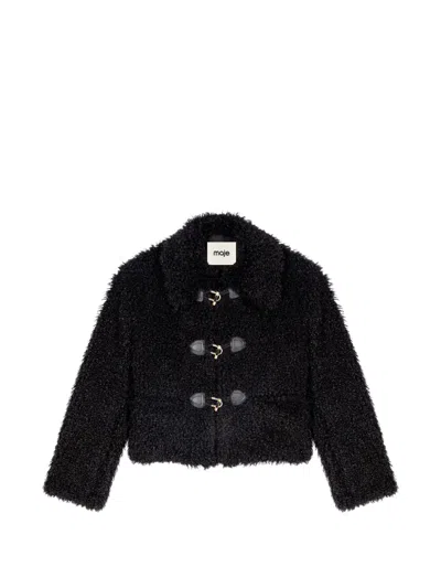 Maje Womens Curly Regular-fit Faux-fur Jacket Black In Multi