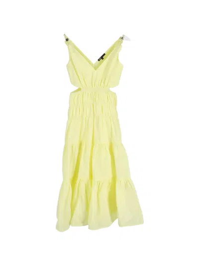 Pre-owned Maje Cut-out Tiered V-neck Dress In Yellow