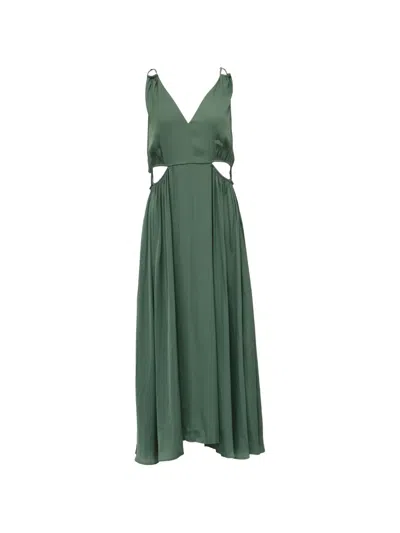 Pre-owned Maje Cut-out V-neck Midi Dress In Green