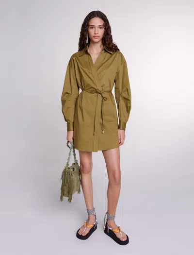 Maje Cutaway Wrap Dress For Spring/summer In Khaki