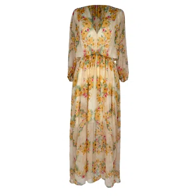 Pre-owned Maje Cutout Floral-print Maxi Dress In Multicolor Polyester