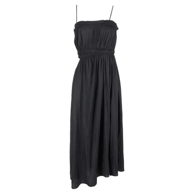 Maje Cutout Shirred Sleeveless Midi Dress In Black Polyester