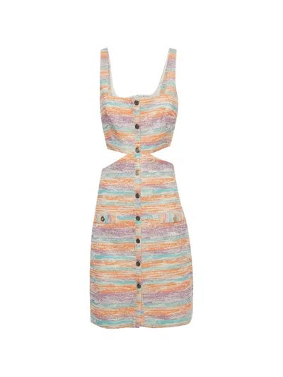 Pre-owned Maje Cut-out Tweed Dress In Neutral