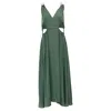 Maje Cutout V-neck Midi Dress In Green Polyester In Green