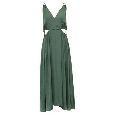 Maje Cutout V-neck Midi Dress In Green Polyester