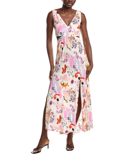 Maje Cutout Waist Silk Maxi Dress In Multi