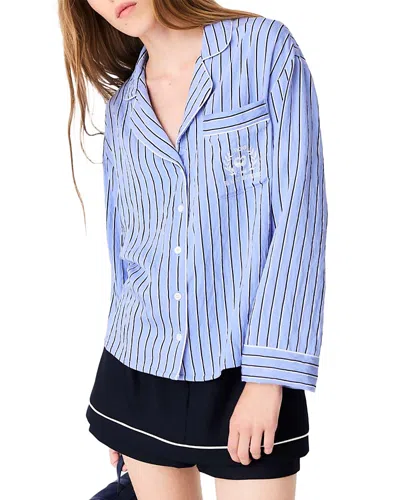 Maje Cyjama Crinkled Button Front Shirt In Blue