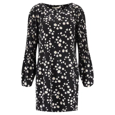 Pre-owned Maje Daisy Print Pleated Dress In Black