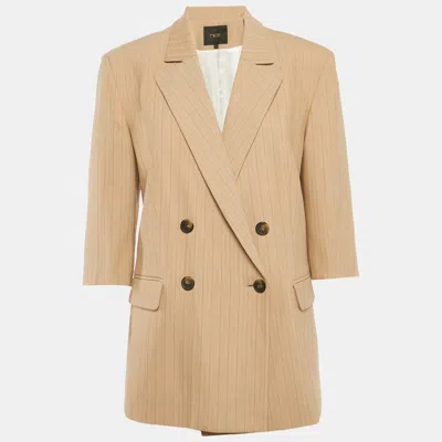 Pre-owned Maje Dark Beige Stripe Wool Blend Double Breasted Blazer M