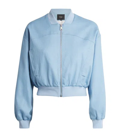 Maje Denim Bomber Jacket In Blue