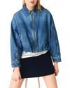 Maje Womens Blue Collared Elasticated-hem Denim Bomber Jacket In Blue