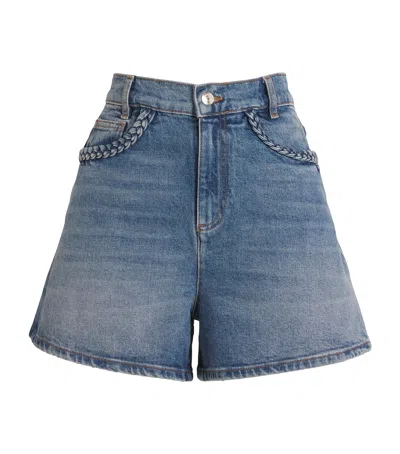 Maje Denim Braided-trim Shorts In Blue