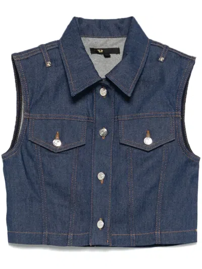 Maje Denim Cropped Jacket In Navy