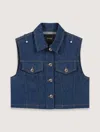 Maje Denim Cropped Jacket In Navy