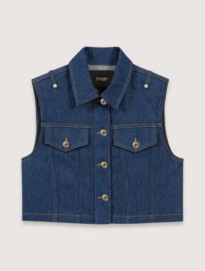 Maje Denim Cropped Jacket In Navy