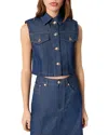 Maje Denim Cropped Jacket In Navy