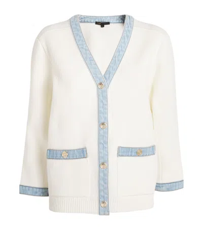 Maje Denim-detailed Cardigan In White