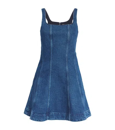 Maje Denim Flared Mini Dress In Blue