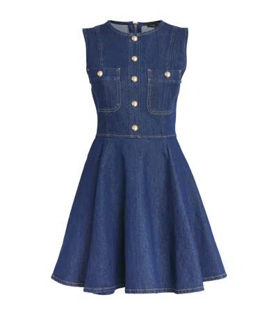 Maje Denim Flared Mini Dress In Blue