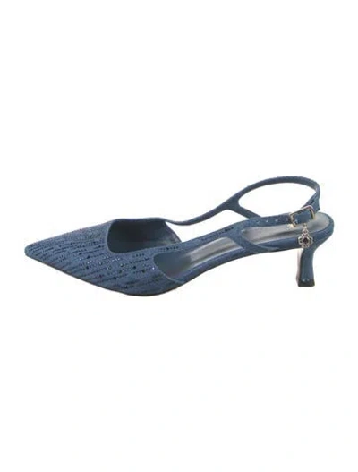 Pre-owned Maje Denim Patterned Slingback Pumps In Blue
