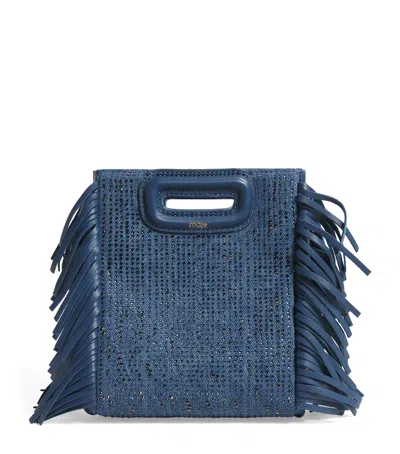 Maje Denim Rhinestone 'm' Top-handle Bag In Blue
