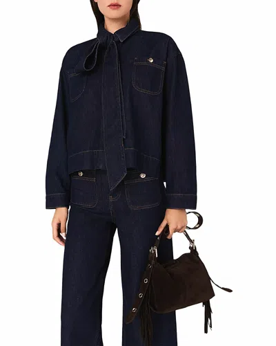 Maje Denim Shirt With Bow In Blue
