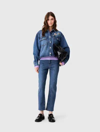 Maje Denim Shirt With Brooches In Blue