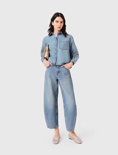 Maje Denim Shirt With Logo In Blue