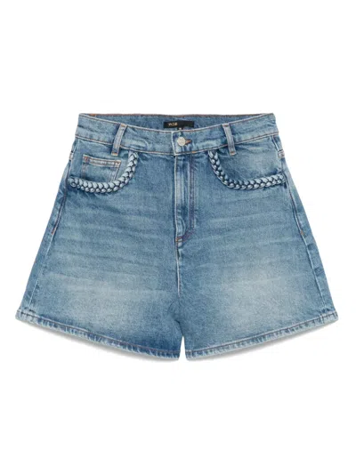 Maje Womens Bleus Braided-trim Faded-wash Denim Shorts In White