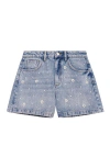 Maje Womens Flower-embellished High-rise Denim Shorts Bleus In Blue