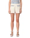 Maje Knitted Shorts With Denim Trim In Ecru