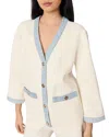 Maje Long Cardigan With Denim Details In Ecru