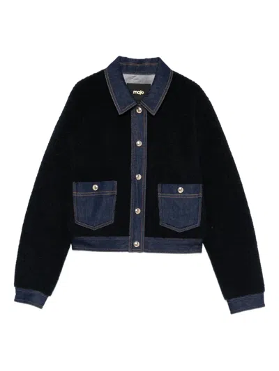 Maje Denim-trim Shearling Jacket In Blue