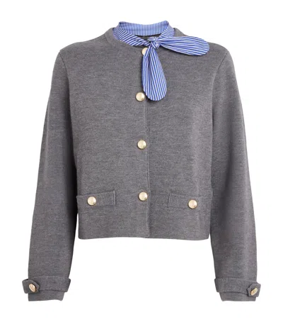 Maje Detachable Collar Cardigan In Gray