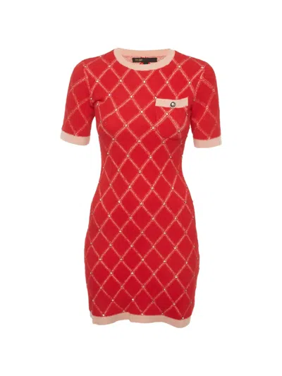 Pre-owned Maje Diamante Knit Mini Dress In Red