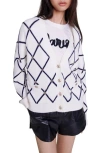 Maje Diamond Pattern Knitted Cardigan In Ecru