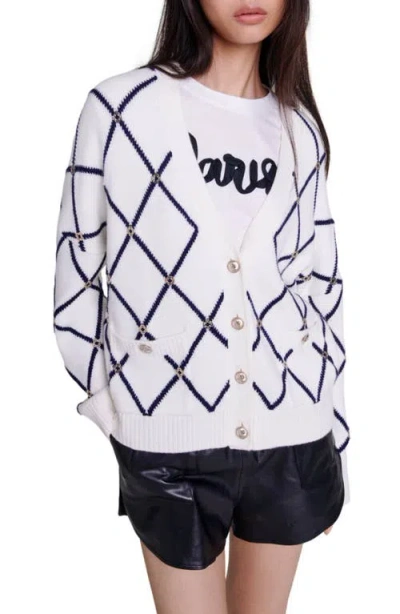 MAJE MAJE DIAMOND PATTERN KNITTED CARDIGAN
