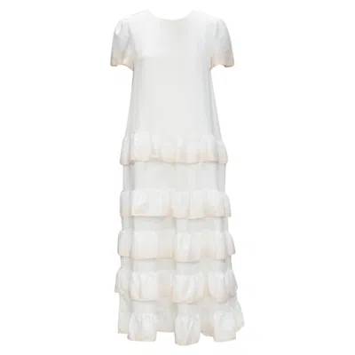 Maje Dip Dye Ruffle Tie Midi Dress In White