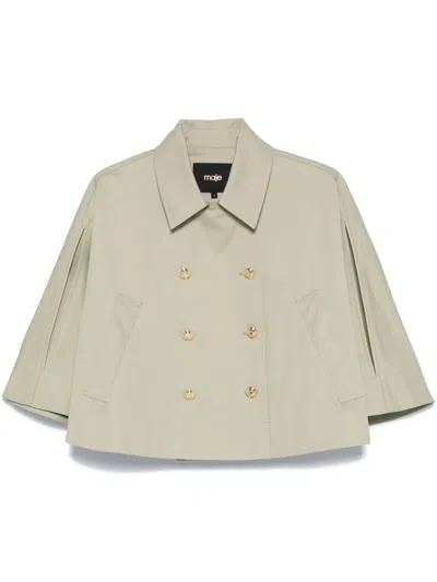 Maje Double-breasted Cape In Green