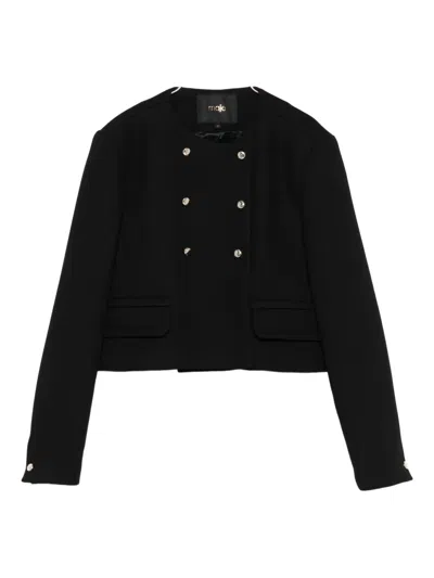 Maje Double-breasted Cropped Blazer In Black