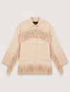 Maje Double-breasted Fringed Coat In Beige