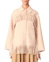 Maje Double-breasted Fringed Coat In Beige