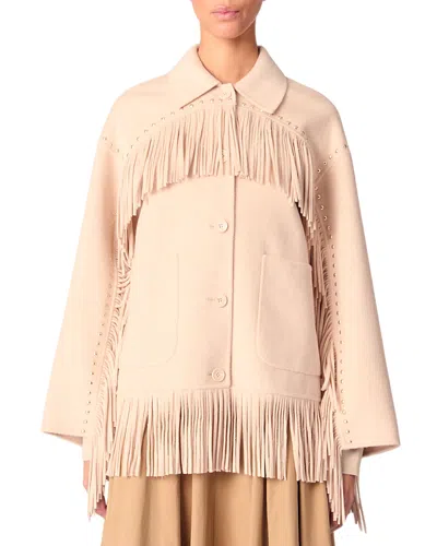 MAJE DOUBLE BREASTED FRINGED COAT