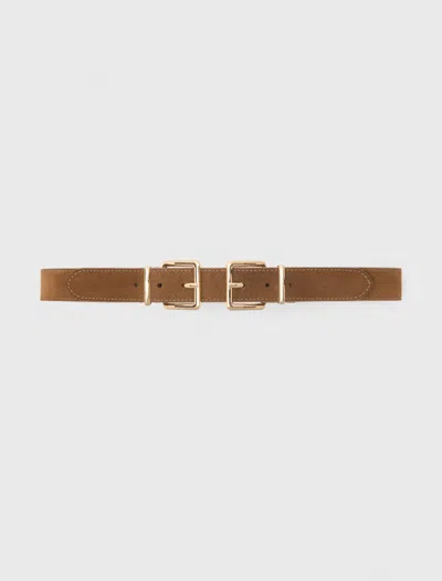 Maje Double Buckle Suede Belt In Brown