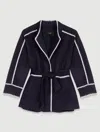 Maje Double-faced Coat In Navy/white