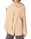 Maje Double-faced Coat With Scarf In Beige