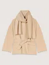 Maje Double-faced Coat With Scarf In Beige