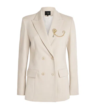 Maje Double-breasted Blazer In Beige