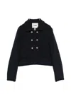 Maje Double-breasted Cropped Blazer In Blau