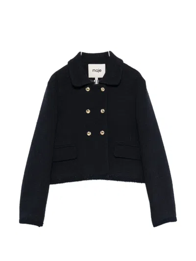 Maje Double-breasted Cropped Blazer In Blau